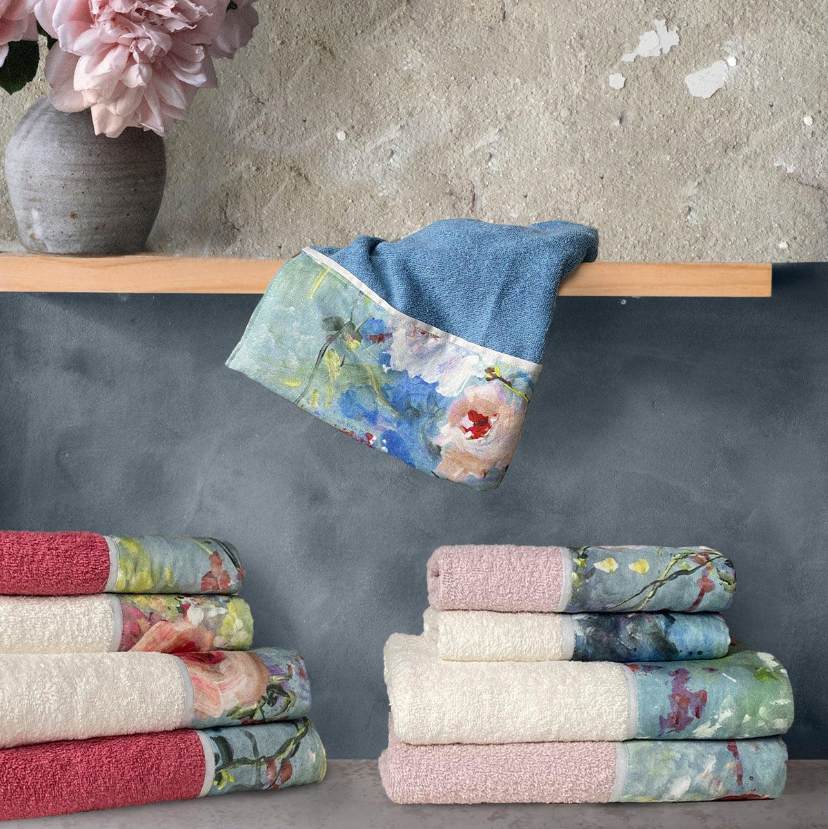 Towels in Terry Cotton with Satin Flounce - Acquerello