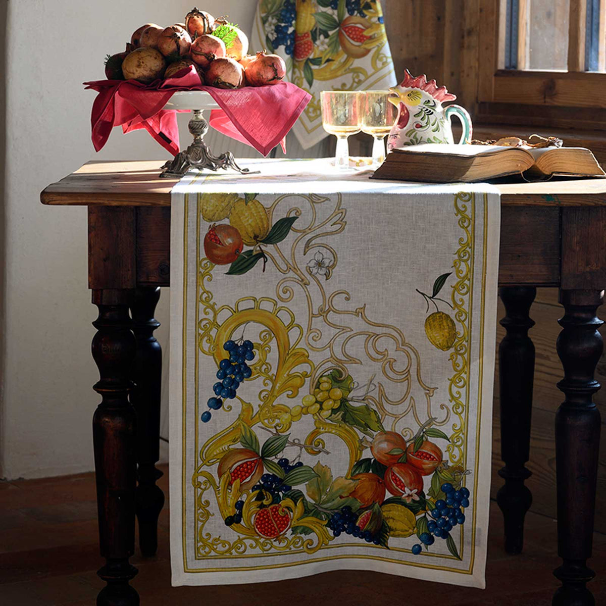 Table Runner in Pure Linen printed Patterned - Borea