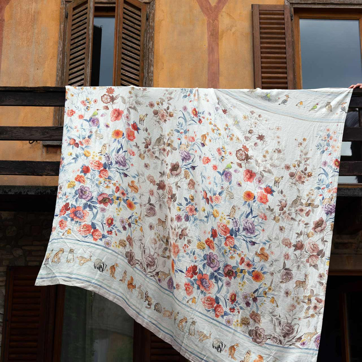Bedspread in Pure Linen printed Floral Patterned - Florette