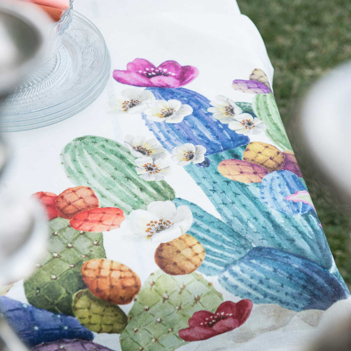 Tischläufer aus reinem Leinen, bedruckt mit Blumenmuster – Kactus