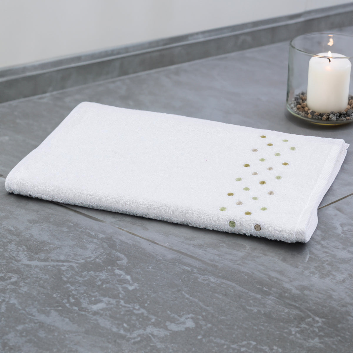 Towels in Terry Cotton with Embroidered Polka Dots - Coriandoli