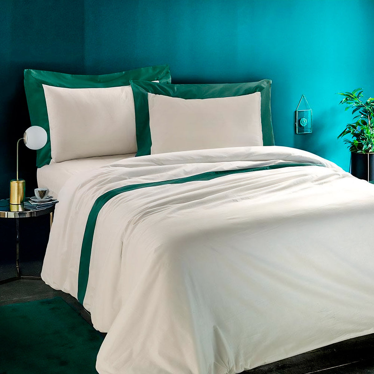 Duvet Cover Set in Pure Cotton with Satin Border - Diamante