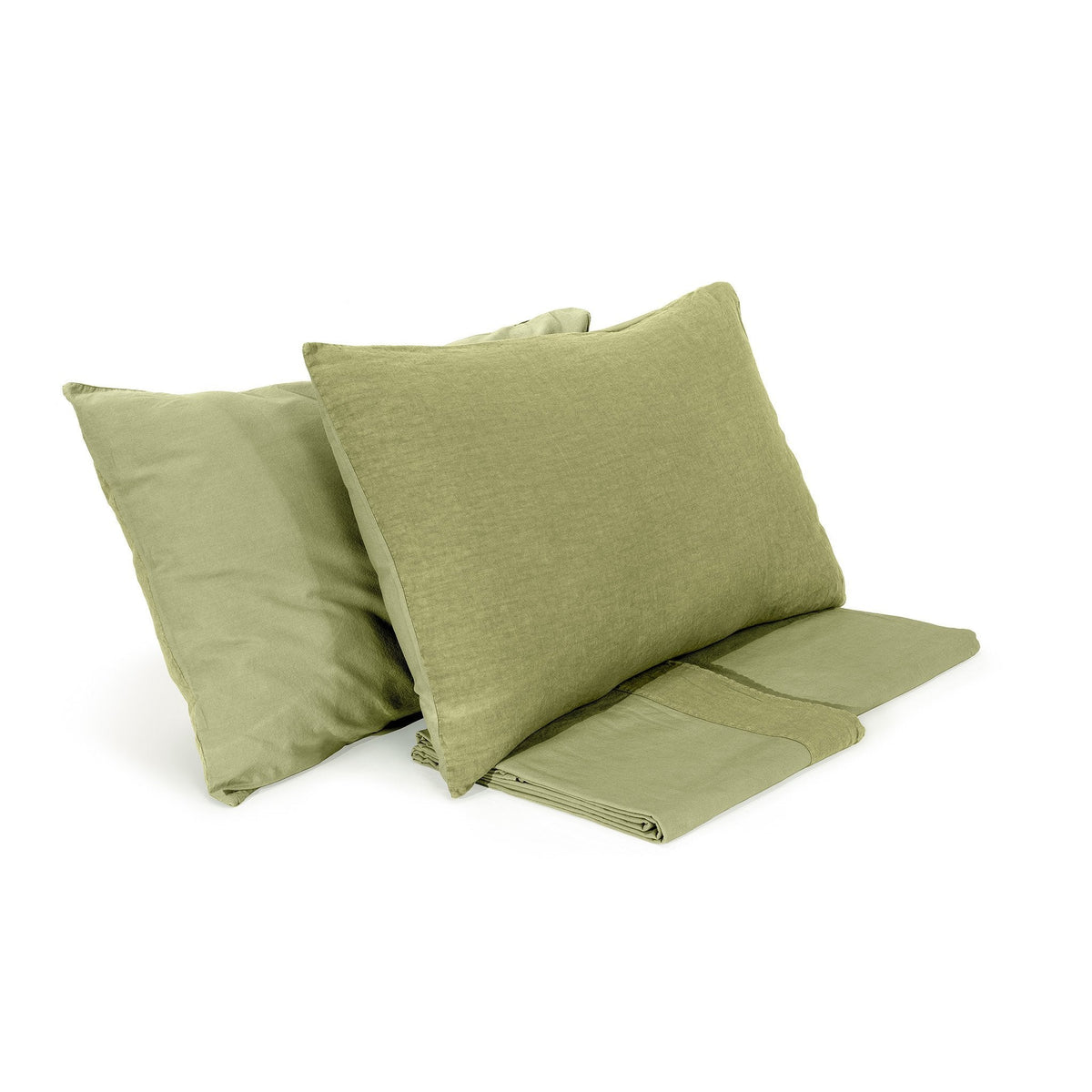 Completo Lenzuola Cotone e Lino StoneWashed No Stiro Lenzuola Loft by BiancoPerla Singola Verde (Salvia) 