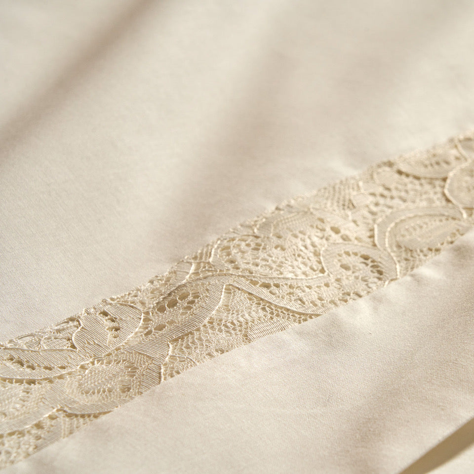 Sheet Set in Pure Cotton with Lace Applications - Noemi