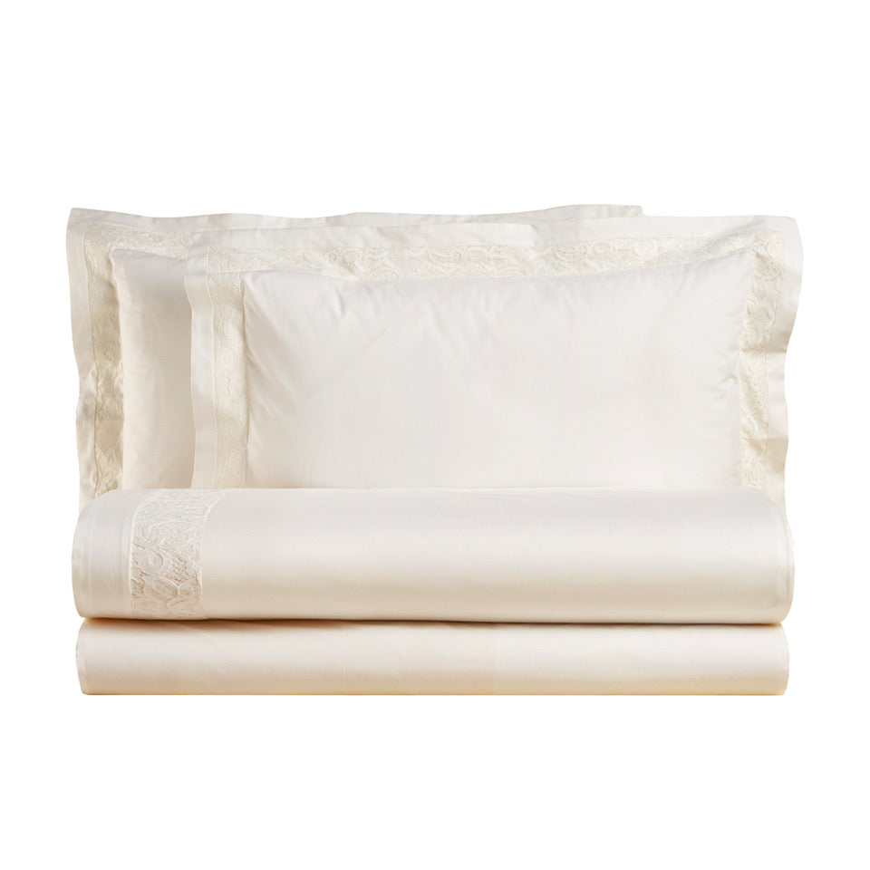 Sheet Set in Pure Cotton with Lace Applications - Noemi