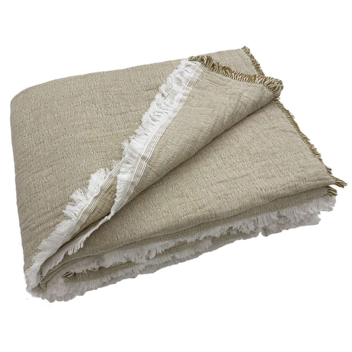 Bedspread in Stonewashed Cotton with Fringes - Mellow