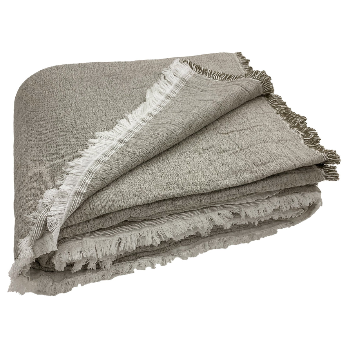 Bedspread in Stonewashed Cotton with Fringes - Mellow