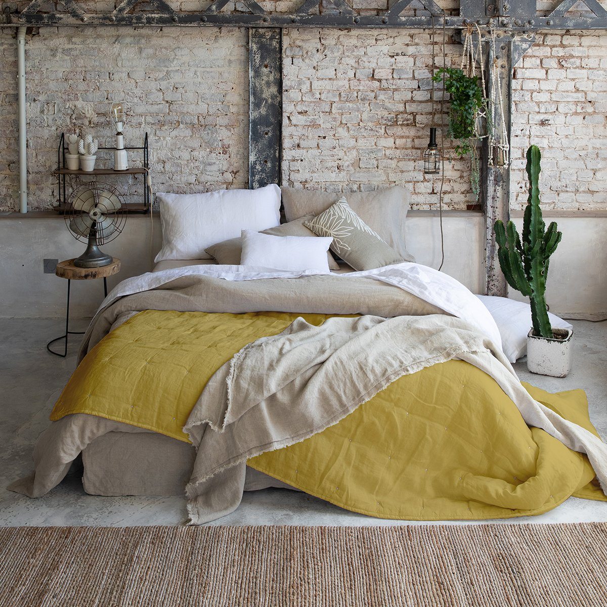 Bedspread Reversible in Pure Linen Solid Color - Zeff