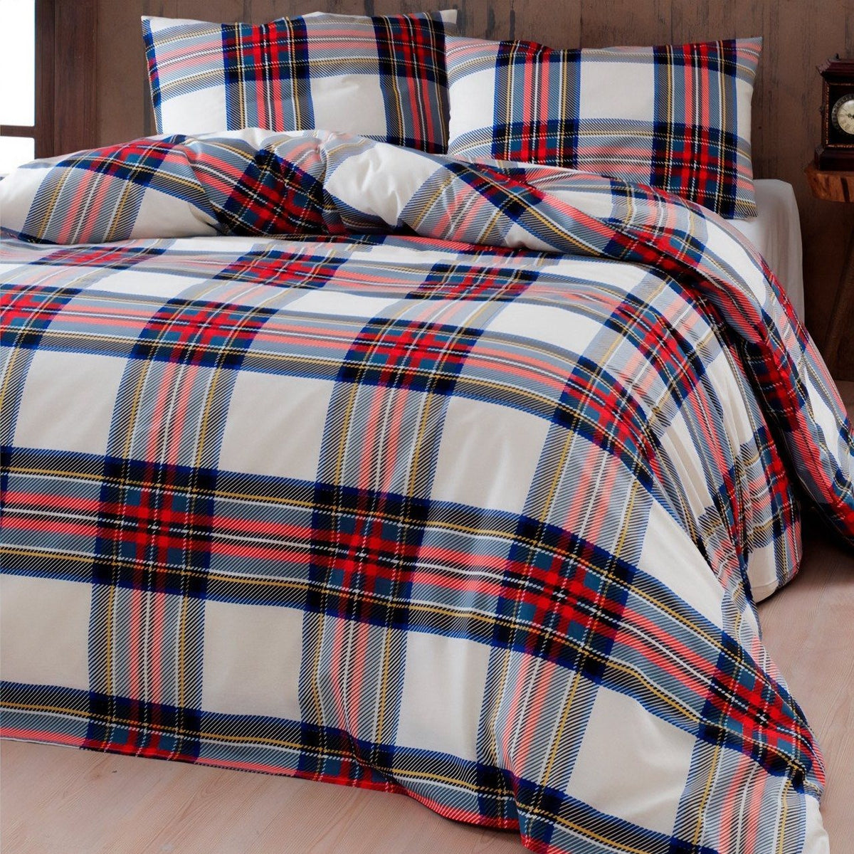 Parure Copripiumino Puro Cotone fantasia Scozzese - Tartan Copripiumino Daunex Singolo Naturale 