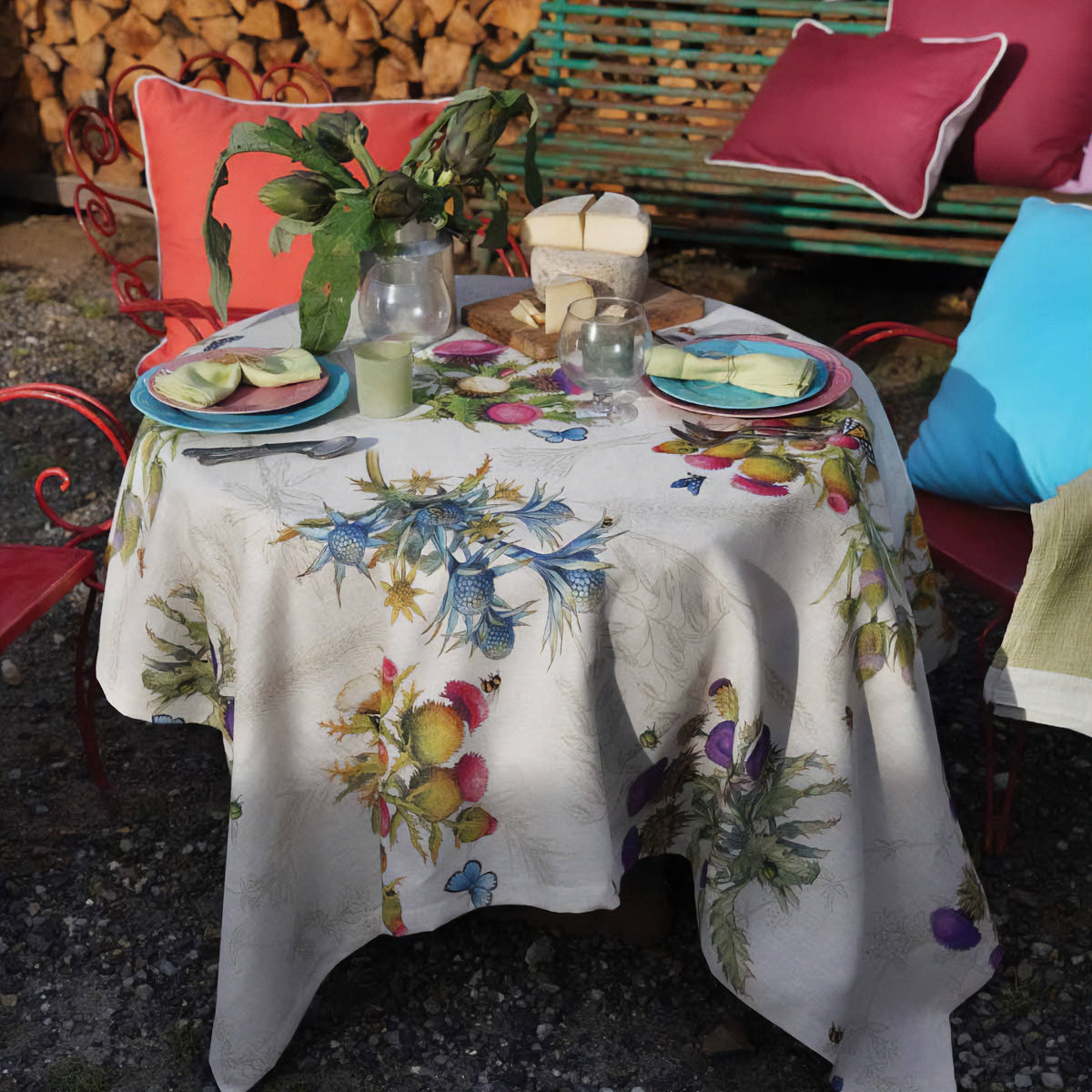 Tablecloth in Pure Linen printed Floral Pattern - Cynar