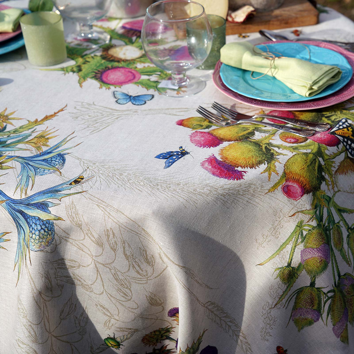 Tablecloth in Pure Linen printed Floral Pattern - Cynar