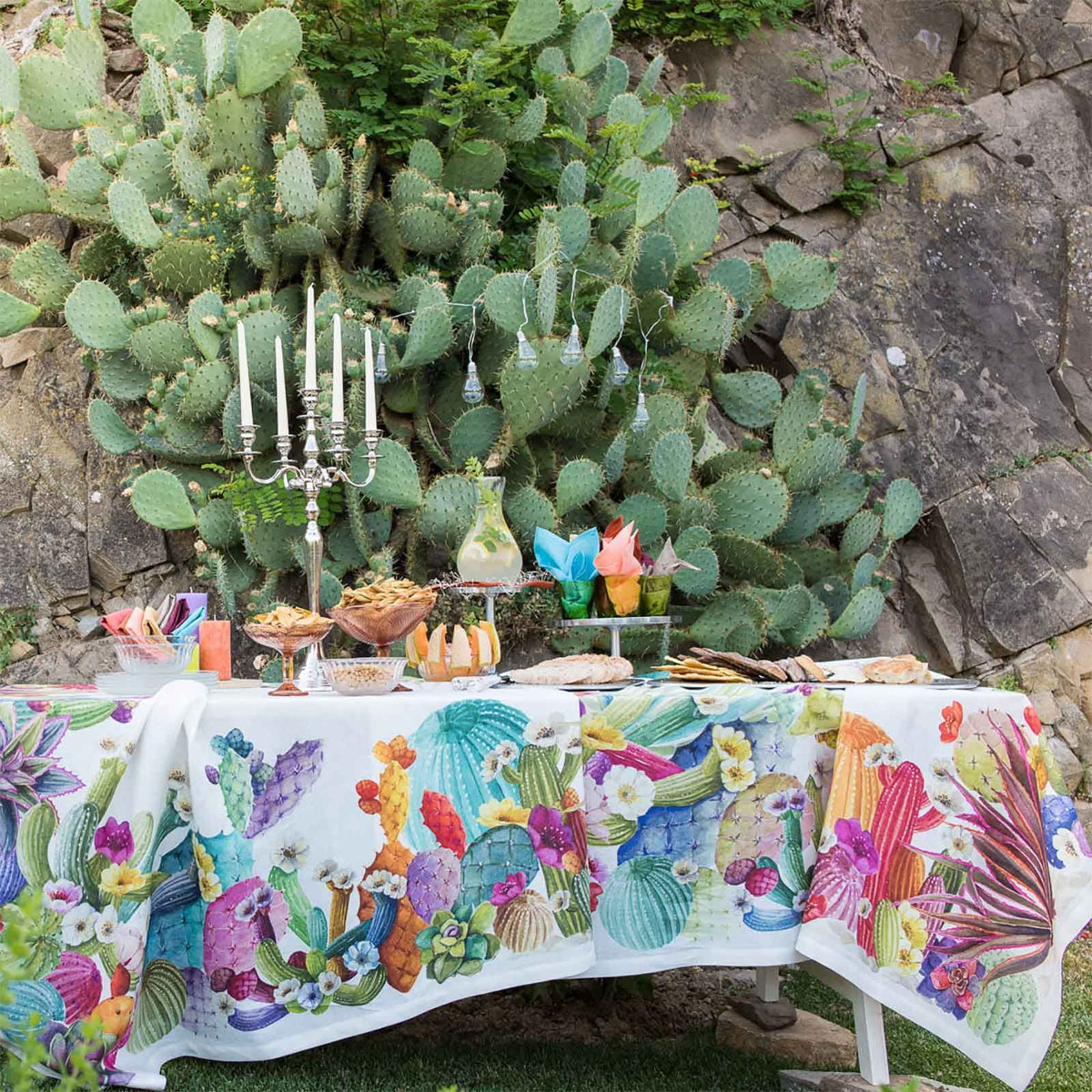 Tischdecke aus reinem Leinen mit Musterdruck – Kactus