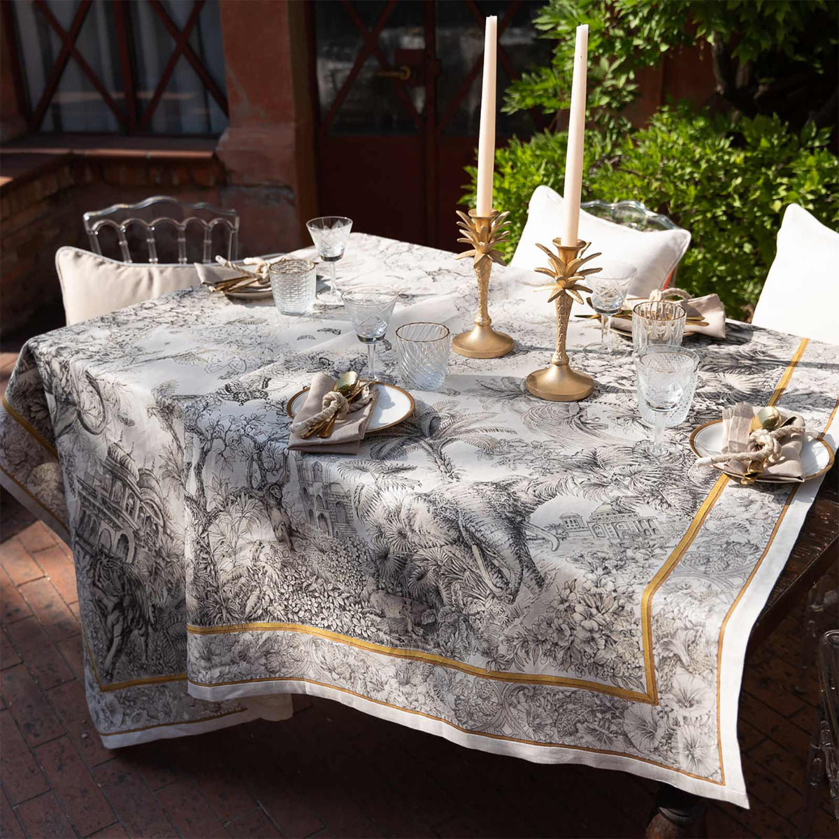 Tischdecke aus reinem Leinen mit Mustermuster – Tantra